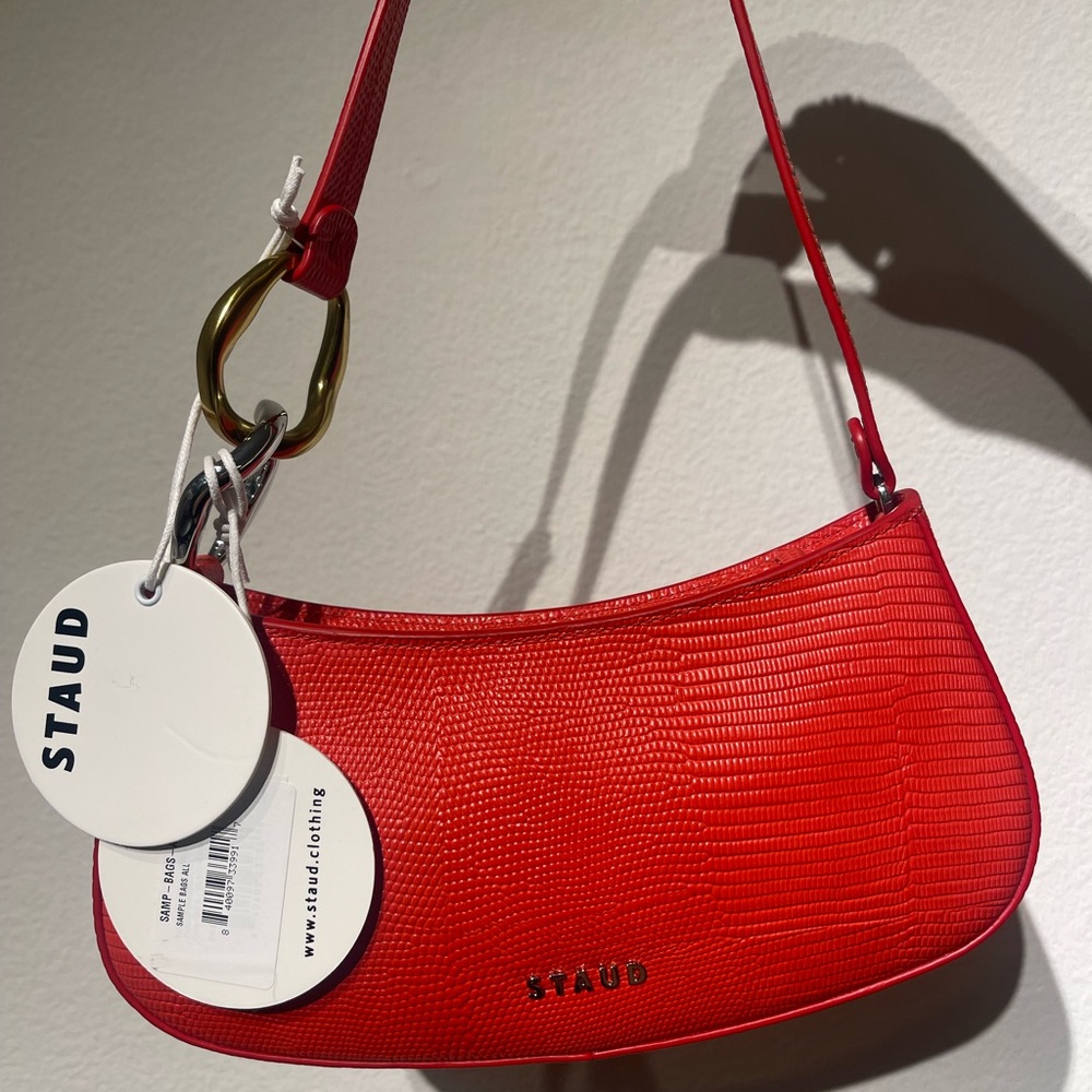 STAUD Vibrant Red Textured Shoulder  Bag